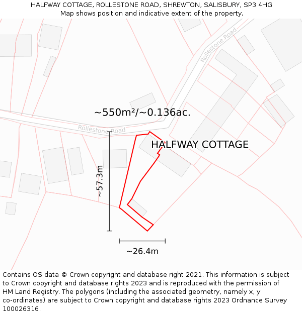 HALFWAY COTTAGE, ROLLESTONE ROAD, SHREWTON, SALISBURY, SP3 4HG: Plot and title map