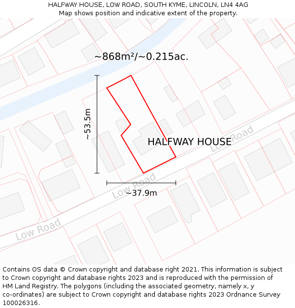 HALFWAY HOUSE, LOW ROAD, SOUTH KYME, LINCOLN, LN4 4AG: Plot and title map