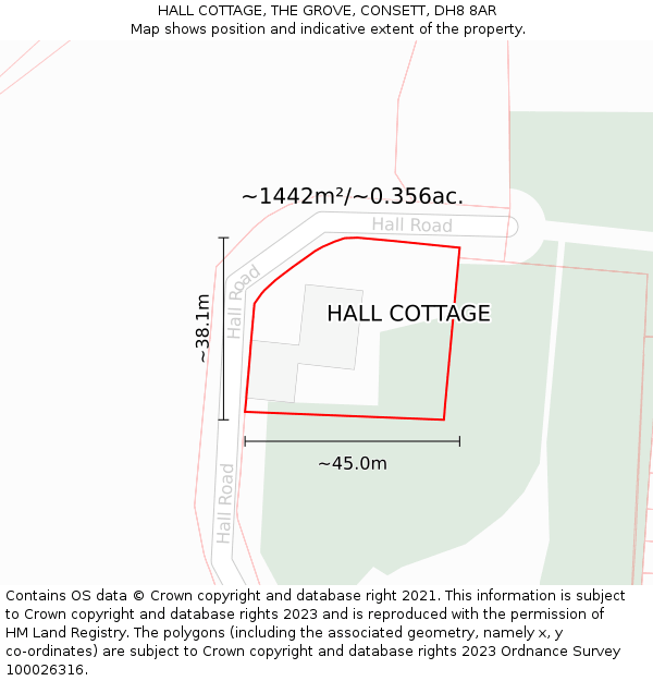 HALL COTTAGE, THE GROVE, CONSETT, DH8 8AR: Plot and title map