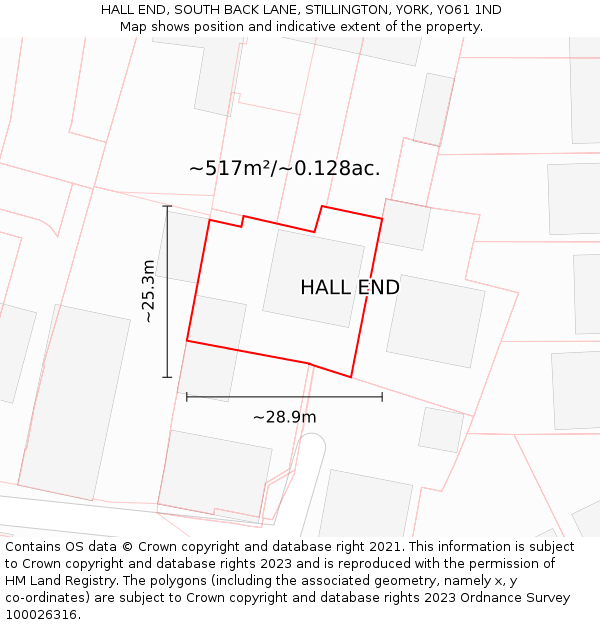 HALL END, SOUTH BACK LANE, STILLINGTON, YORK, YO61 1ND: Plot and title map
