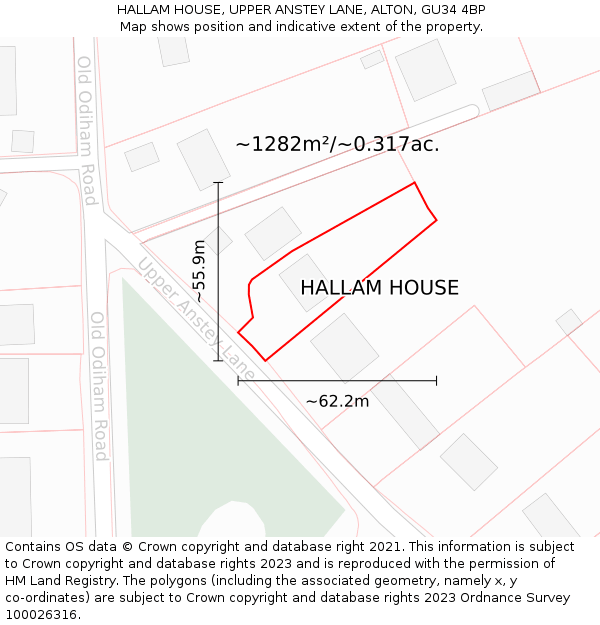 HALLAM HOUSE, UPPER ANSTEY LANE, ALTON, GU34 4BP: Plot and title map