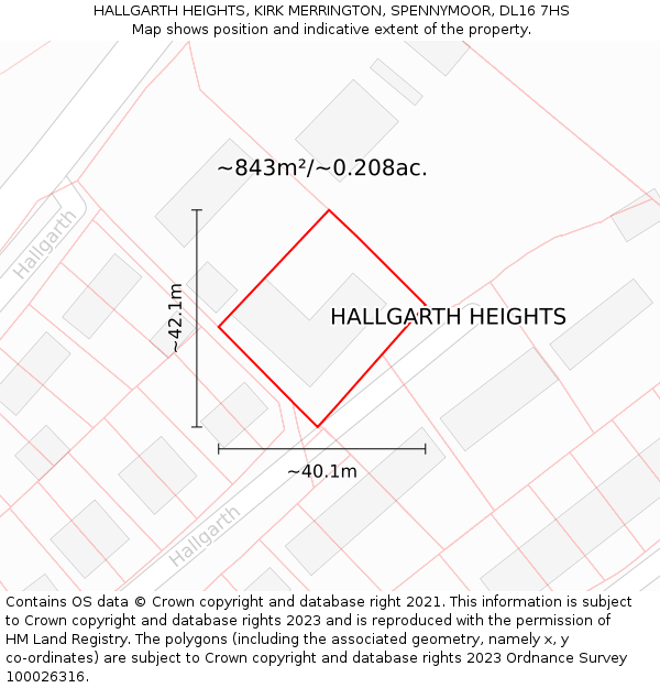 HALLGARTH HEIGHTS, KIRK MERRINGTON, SPENNYMOOR, DL16 7HS: Plot and title map