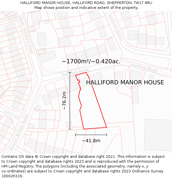 HALLIFORD MANOR HOUSE, HALLIFORD ROAD, SHEPPERTON, TW17 8RU: Plot and title map