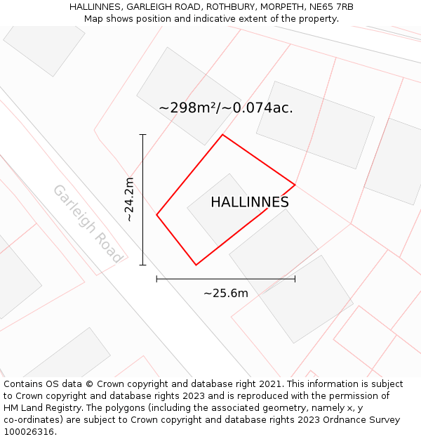 HALLINNES, GARLEIGH ROAD, ROTHBURY, MORPETH, NE65 7RB: Plot and title map