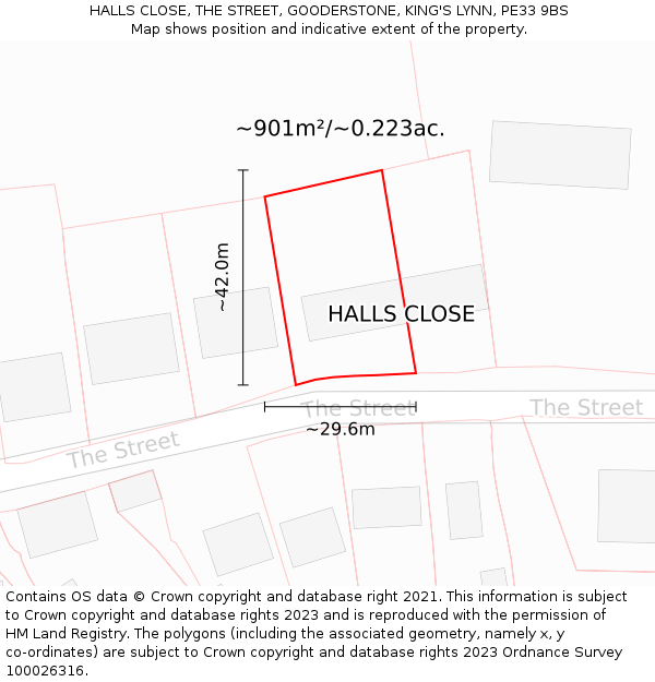 HALLS CLOSE, THE STREET, GOODERSTONE, KING'S LYNN, PE33 9BS: Plot and title map
