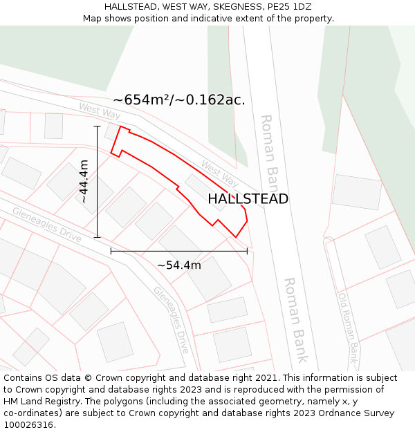 HALLSTEAD, WEST WAY, SKEGNESS, PE25 1DZ: Plot and title map