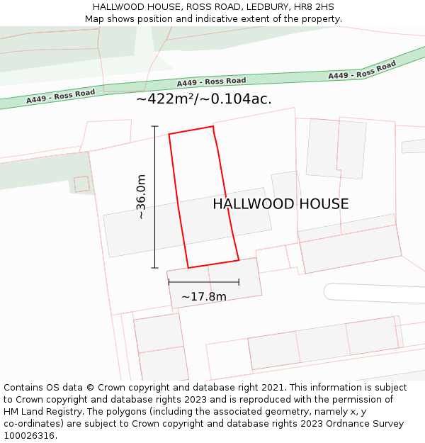 HALLWOOD HOUSE, ROSS ROAD, LEDBURY, HR8 2HS: Plot and title map