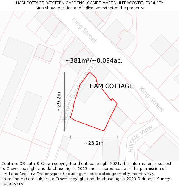 HAM COTTAGE, WESTERN GARDENS, COMBE MARTIN, ILFRACOMBE, EX34 0EY: Plot and title map