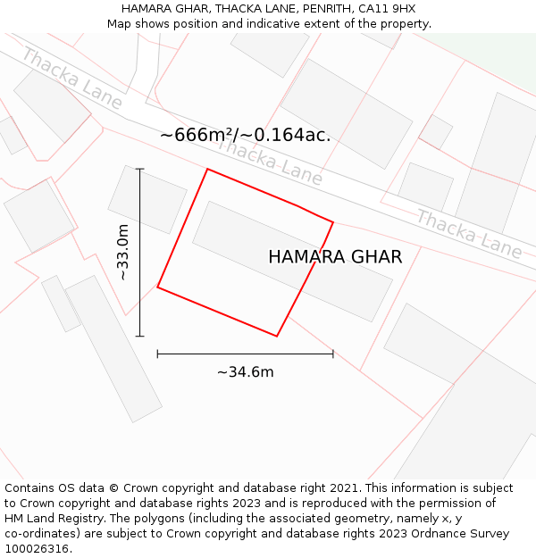 HAMARA GHAR, THACKA LANE, PENRITH, CA11 9HX: Plot and title map
