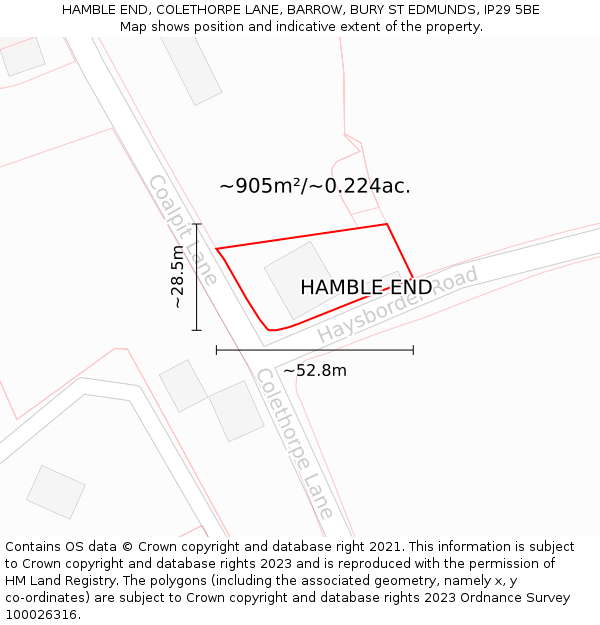 HAMBLE END, COLETHORPE LANE, BARROW, BURY ST EDMUNDS, IP29 5BE: Plot and title map