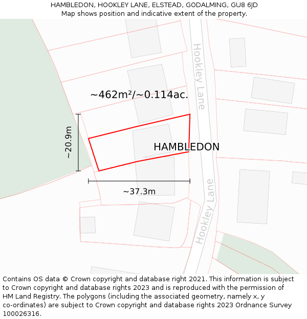 HAMBLEDON, HOOKLEY LANE, ELSTEAD, GODALMING, GU8 6JD: Plot and title map