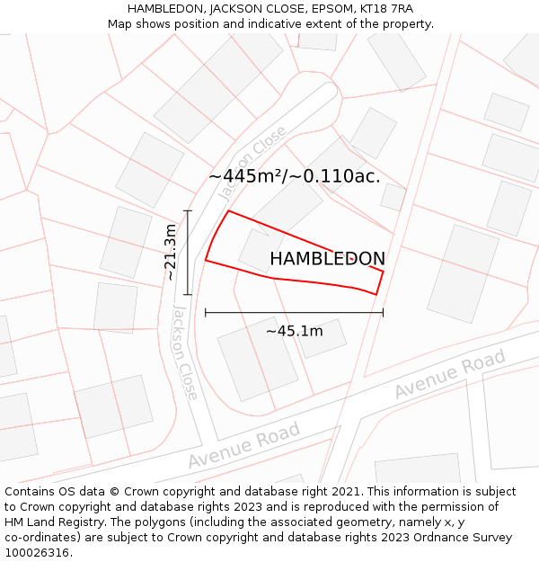 HAMBLEDON, JACKSON CLOSE, EPSOM, KT18 7RA: Plot and title map