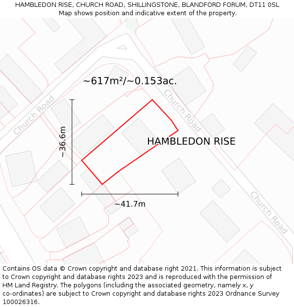 HAMBLEDON RISE, CHURCH ROAD, SHILLINGSTONE, BLANDFORD FORUM, DT11 0SL: Plot and title map