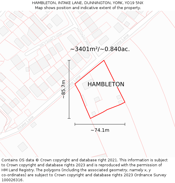 HAMBLETON, INTAKE LANE, DUNNINGTON, YORK, YO19 5NX: Plot and title map