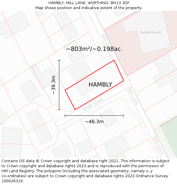 HAMBLY, MILL LANE, WORTHING, BN13 3DF: Plot and title map
