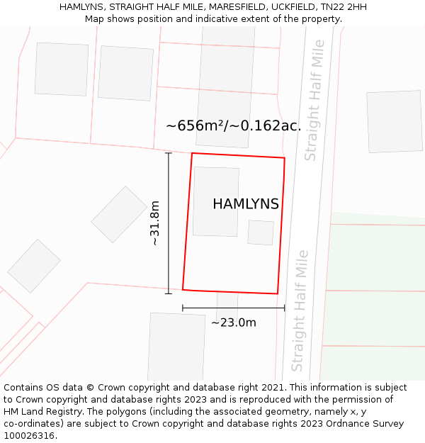 HAMLYNS, STRAIGHT HALF MILE, MARESFIELD, UCKFIELD, TN22 2HH: Plot and title map
