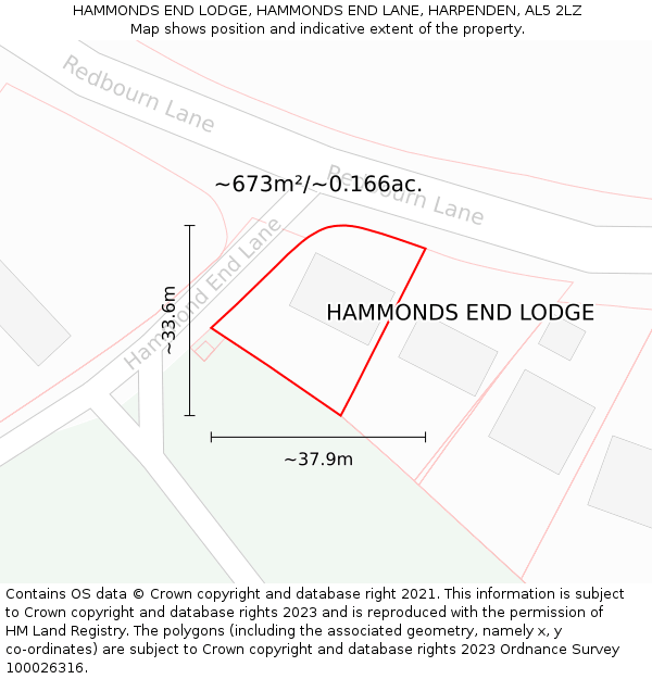 HAMMONDS END LODGE, HAMMONDS END LANE, HARPENDEN, AL5 2LZ: Plot and title map