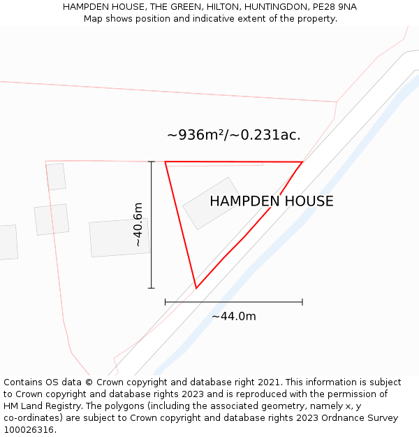 HAMPDEN HOUSE, THE GREEN, HILTON, HUNTINGDON, PE28 9NA: Plot and title map