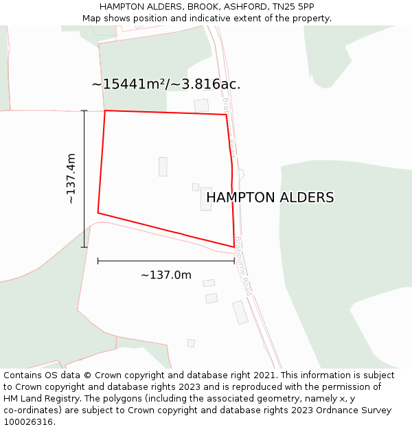 HAMPTON ALDERS, BROOK, ASHFORD, TN25 5PP: Plot and title map