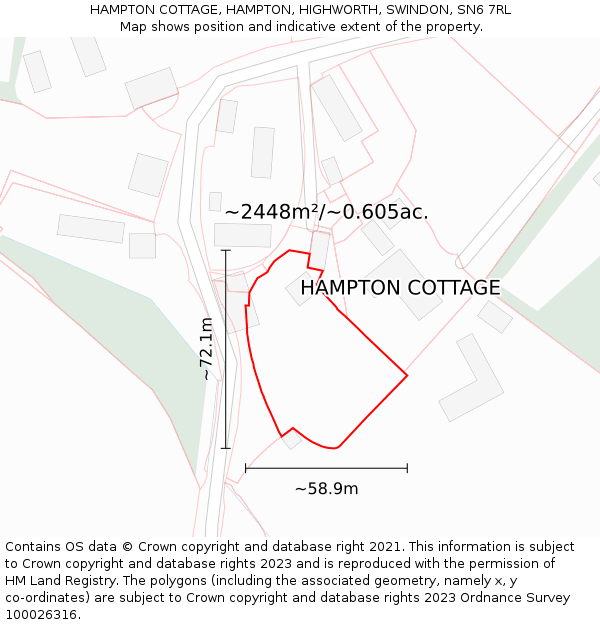 HAMPTON COTTAGE, HAMPTON, HIGHWORTH, SWINDON, SN6 7RL: Plot and title map