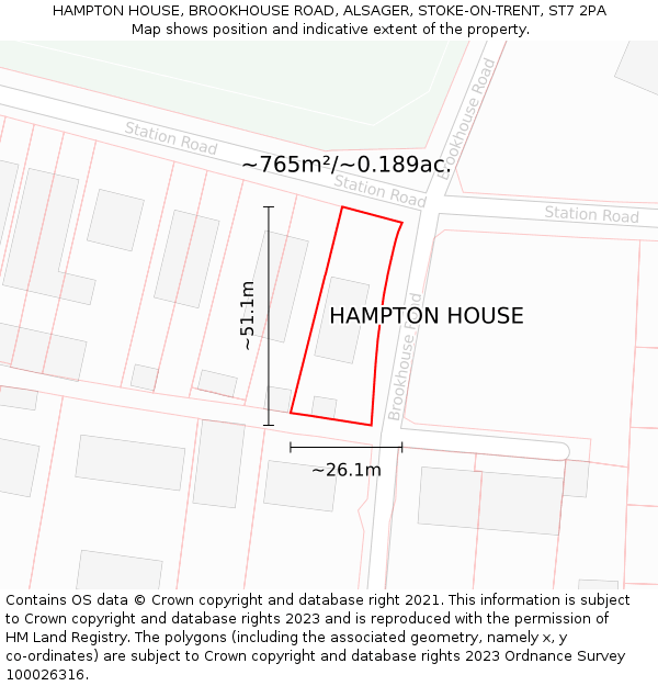 HAMPTON HOUSE, BROOKHOUSE ROAD, ALSAGER, STOKE-ON-TRENT, ST7 2PA: Plot and title map