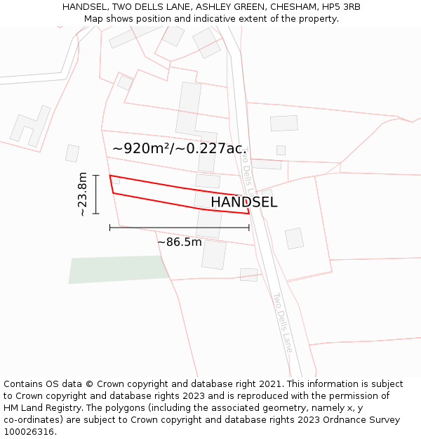 HANDSEL, TWO DELLS LANE, ASHLEY GREEN, CHESHAM, HP5 3RB: Plot and title map
