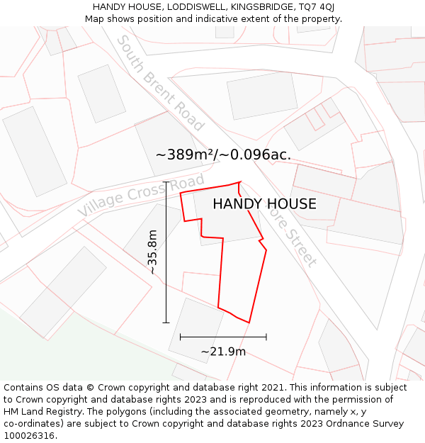 HANDY HOUSE, LODDISWELL, KINGSBRIDGE, TQ7 4QJ: Plot and title map