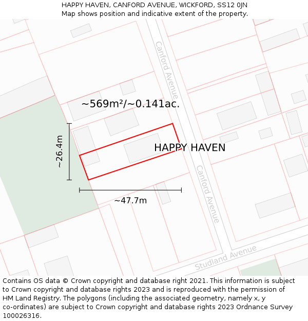 HAPPY HAVEN, CANFORD AVENUE, WICKFORD, SS12 0JN: Plot and title map
