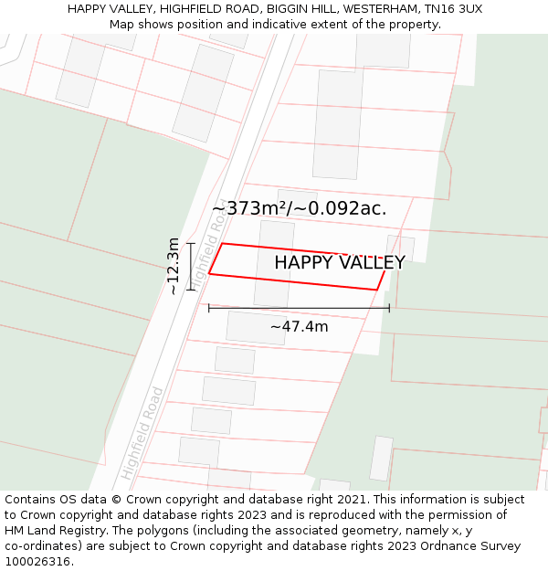 HAPPY VALLEY, HIGHFIELD ROAD, BIGGIN HILL, WESTERHAM, TN16 3UX: Plot and title map