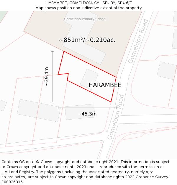HARAMBEE, GOMELDON, SALISBURY, SP4 6JZ: Plot and title map