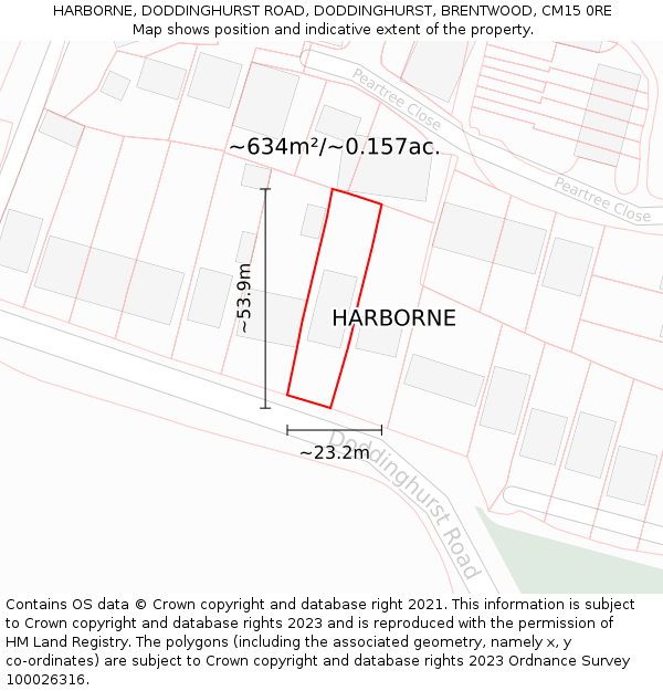 HARBORNE, DODDINGHURST ROAD, DODDINGHURST, BRENTWOOD, CM15 0RE: Plot and title map
