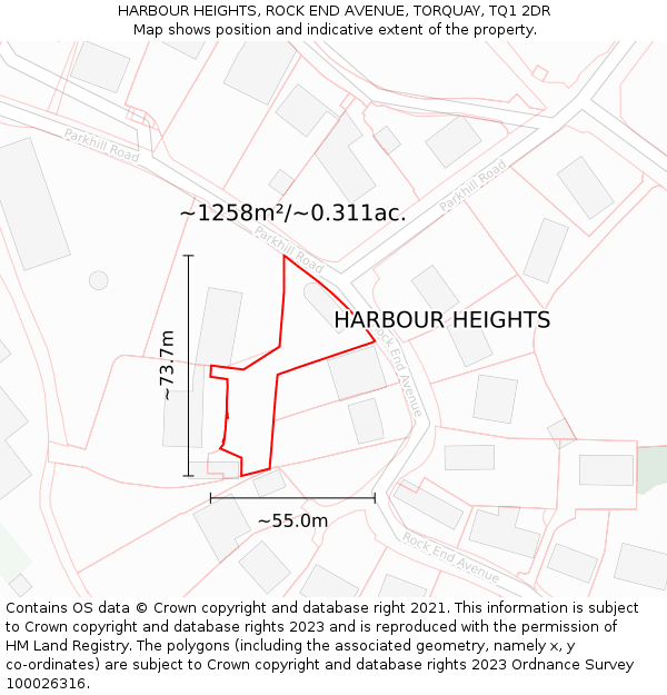 HARBOUR HEIGHTS, ROCK END AVENUE, TORQUAY, TQ1 2DR: Plot and title map