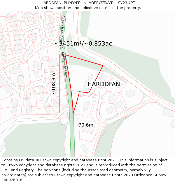 HARDDFAN, RHYDYFELIN, ABERYSTWYTH, SY23 4PT: Plot and title map