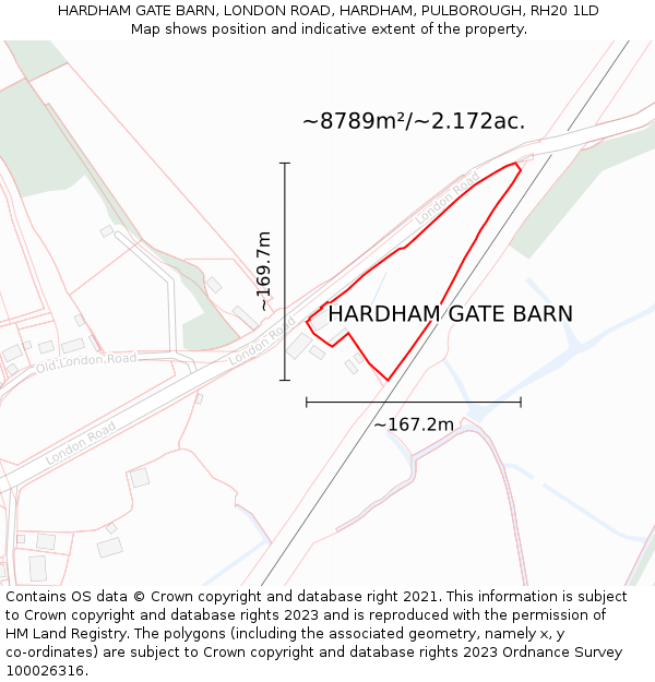 HARDHAM GATE BARN, LONDON ROAD, HARDHAM, PULBOROUGH, RH20 1LD: Plot and title map