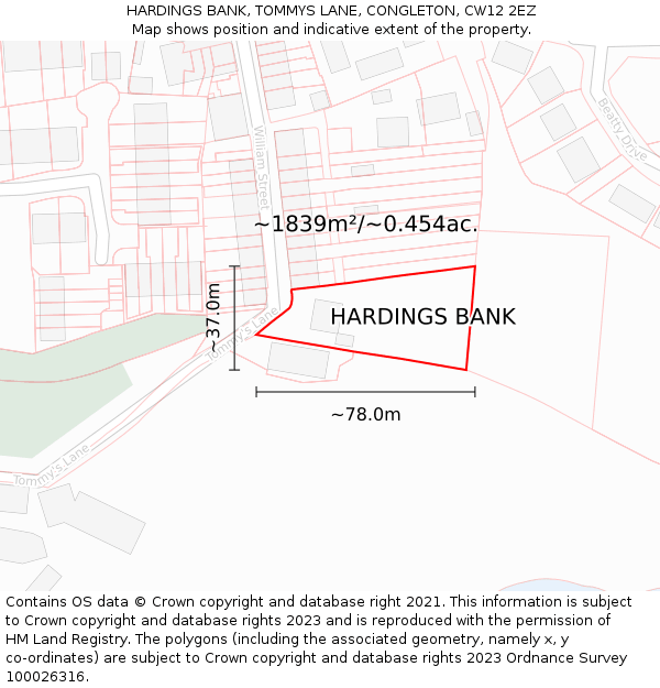 HARDINGS BANK, TOMMYS LANE, CONGLETON, CW12 2EZ: Plot and title map