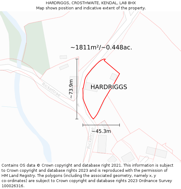 HARDRIGGS, CROSTHWAITE, KENDAL, LA8 8HX: Plot and title map