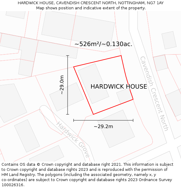 HARDWICK HOUSE, CAVENDISH CRESCENT NORTH, NOTTINGHAM, NG7 1AY: Plot and title map