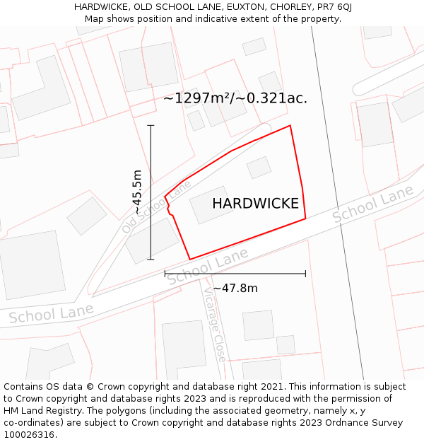HARDWICKE, OLD SCHOOL LANE, EUXTON, CHORLEY, PR7 6QJ: Plot and title map