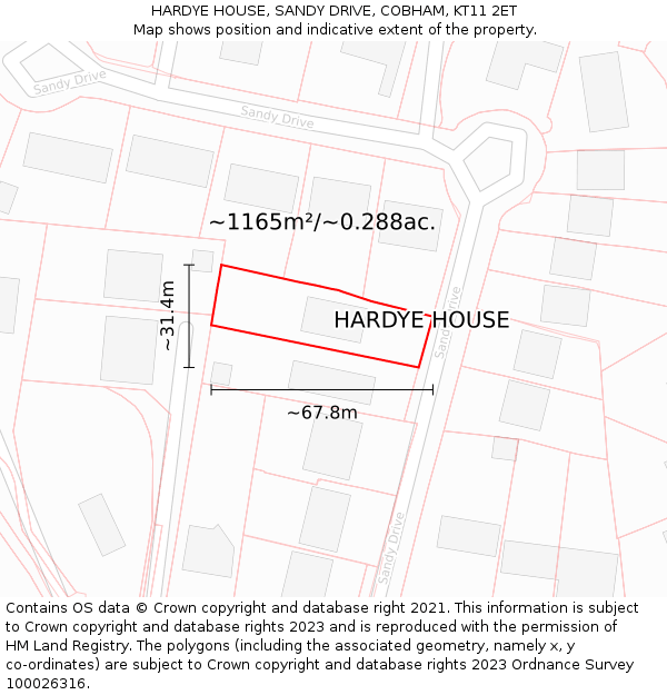 HARDYE HOUSE, SANDY DRIVE, COBHAM, KT11 2ET: Plot and title map