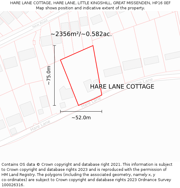HARE LANE COTTAGE, HARE LANE, LITTLE KINGSHILL, GREAT MISSENDEN, HP16 0EF: Plot and title map