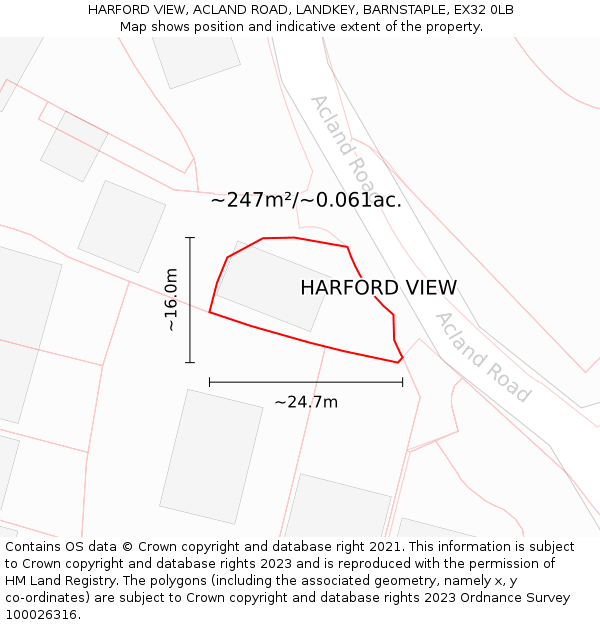HARFORD VIEW, ACLAND ROAD, LANDKEY, BARNSTAPLE, EX32 0LB: Plot and title map