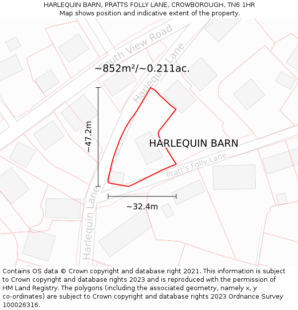 HARLEQUIN BARN, PRATTS FOLLY LANE, CROWBOROUGH, TN6 1HR: Plot and title map