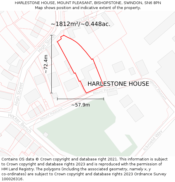 HARLESTONE HOUSE, MOUNT PLEASANT, BISHOPSTONE, SWINDON, SN6 8PN: Plot and title map