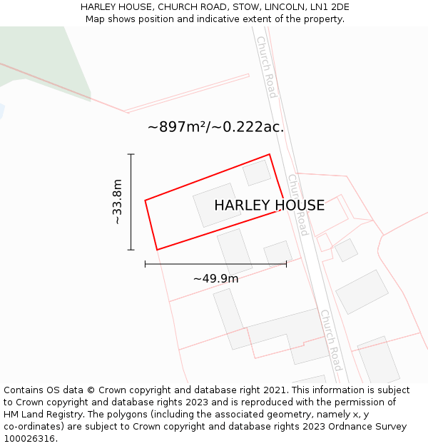 HARLEY HOUSE, CHURCH ROAD, STOW, LINCOLN, LN1 2DE: Plot and title map