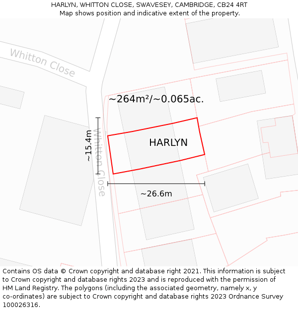 HARLYN, WHITTON CLOSE, SWAVESEY, CAMBRIDGE, CB24 4RT: Plot and title map