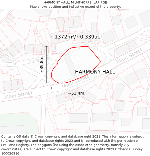 HARMONY HALL, MILNTHORPE, LA7 7QE: Plot and title map