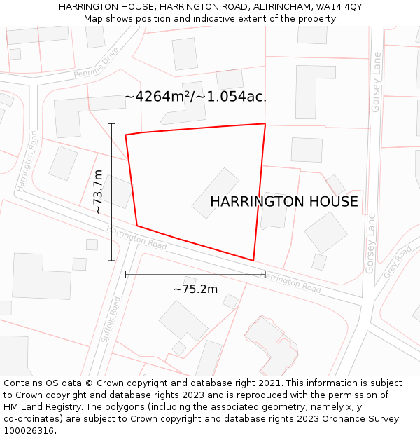 HARRINGTON HOUSE, HARRINGTON ROAD, ALTRINCHAM, WA14 4QY: Plot and title map