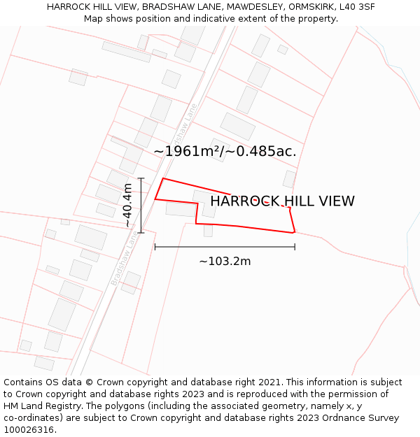 HARROCK HILL VIEW, BRADSHAW LANE, MAWDESLEY, ORMSKIRK, L40 3SF: Plot and title map