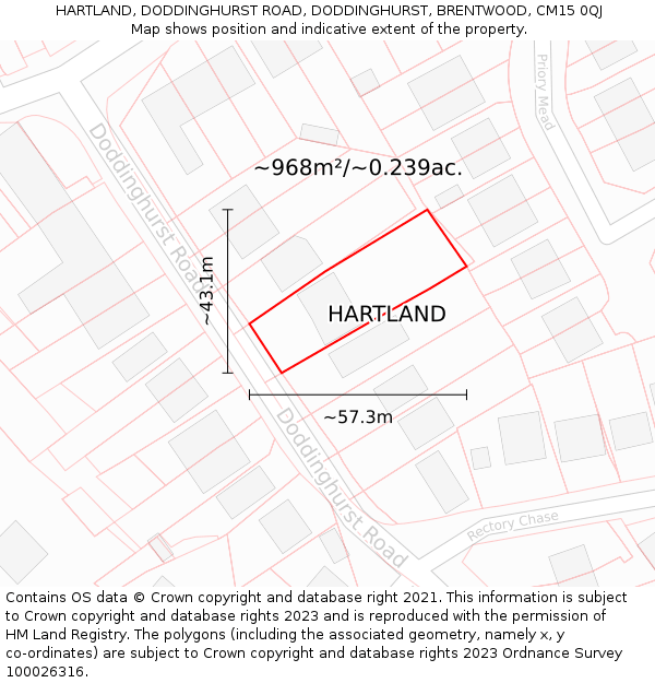 HARTLAND, DODDINGHURST ROAD, DODDINGHURST, BRENTWOOD, CM15 0QJ: Plot and title map