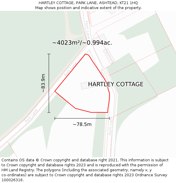 HARTLEY COTTAGE, PARK LANE, ASHTEAD, KT21 1HQ: Plot and title map